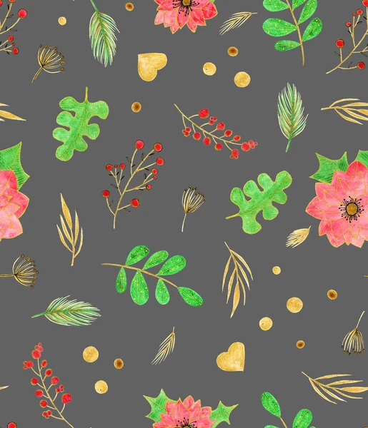 Hand Drawn Seamless Colorful Bright Pattern Christmas Floral Decorations — Stock Photo, Image