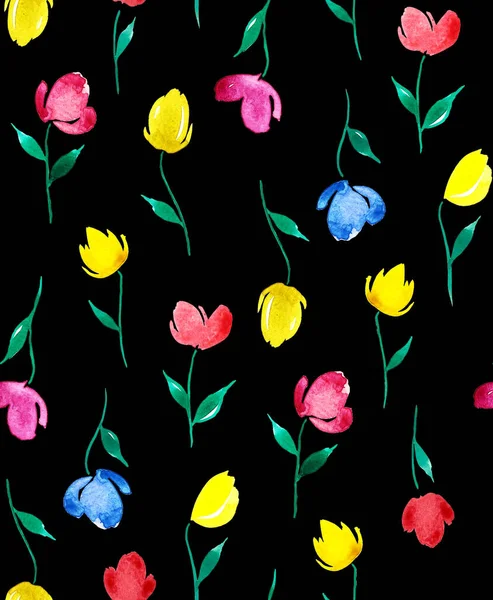 Hand Drawn Seamless Colorful Bright Pattern Colorful Flowers — Stock Photo, Image