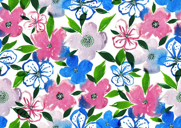 Ζωγραφισμένα Στο Χέρι Χωρίς Ραφή Πολύχρωμο Φωτεινό Μοτίβο Πολύχρωμα Λουλούδια — Φωτογραφία Αρχείου