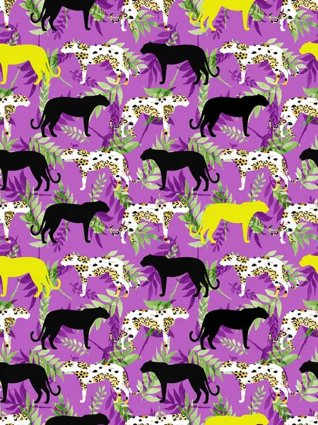 Seamless Pattern Leopards Colorful Background — Stockfoto