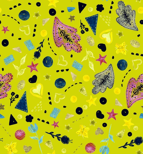 Abstract Met Hand Getekend Naadloos Kleurrijk Helder Patroon Met Bloemen — Stockfoto