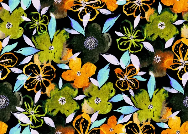 Renkli Çiçeklerle Renksiz Parlak Desenli Çizimi — Stok fotoğraf