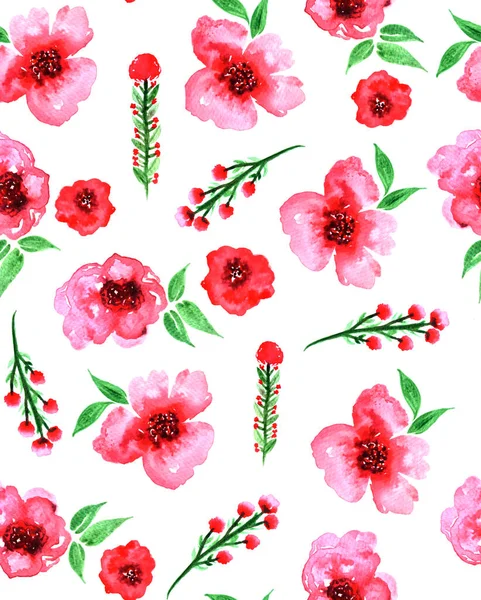 Hand Drawn Seamless Colorful Bright Pattern Colorful Flowers — Stock Photo, Image