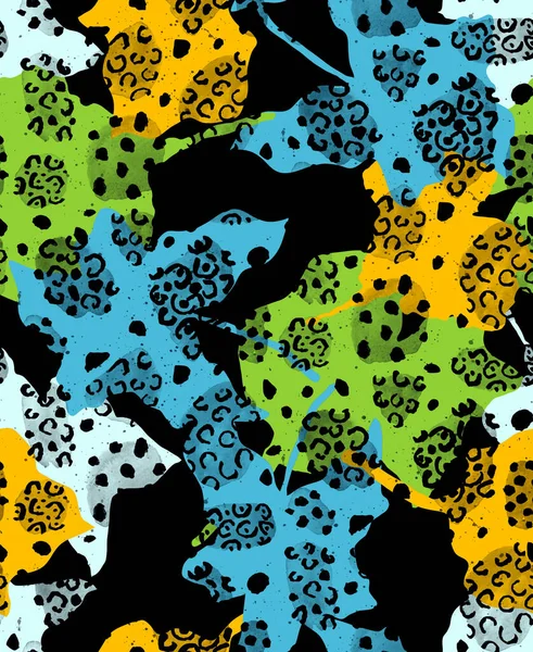 Handgetekend Naadloos Kleurrijk Helder Patroon Met Bladeren Luipaardvlekken — Stockfoto