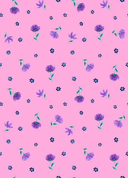 Hand Drawn Seamless Watercolor Colorful Bright Pattern Colorful Flowers — Stock Photo, Image