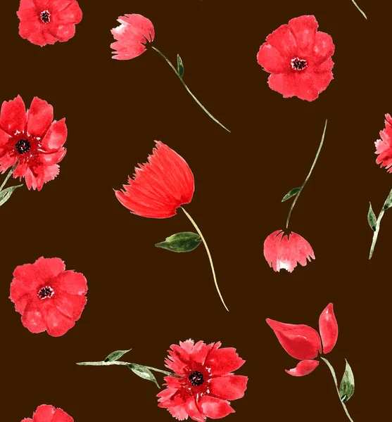Hand Getekend Naadloze Kleurrijke Heldere Patroon Met Kleurrijke Klaprozen Bloemen — Stockfoto