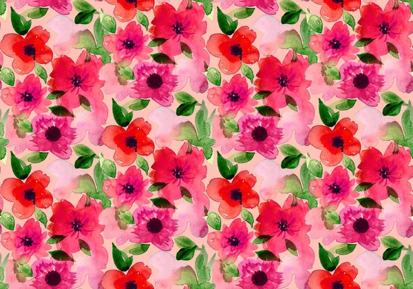 Hand Drawn Seamless Colorful Bright Pattern Colorful Flowers — Stock Photo, Image