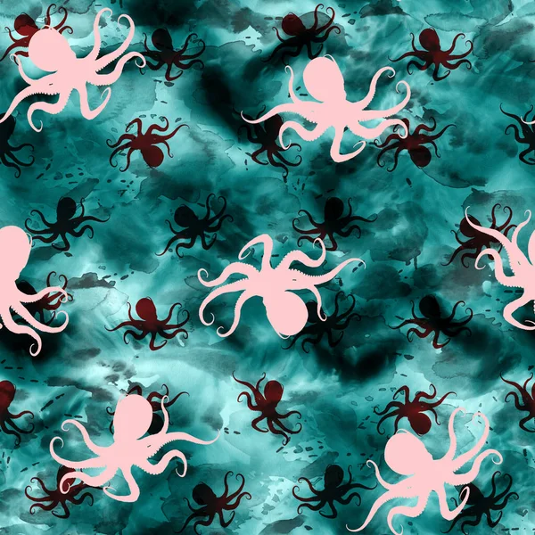 Abstract Naadloze Kleurrijke Heldere Das Kleurstof Patroon Met Octopussen Vormen — Stockfoto