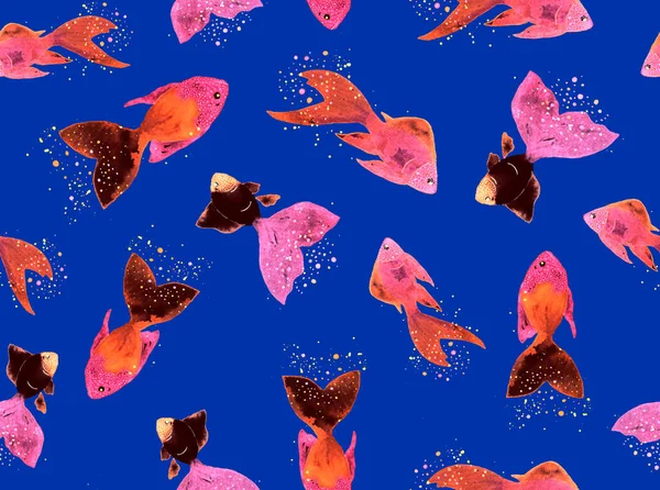 Bezszwowy Kolorowy Jasny Wzór Pięknymi Rybami — Zdjęcie stockowe