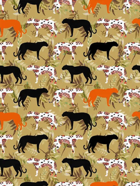 Seamless Pattern Leopards Colorful Background — Fotografia de Stock