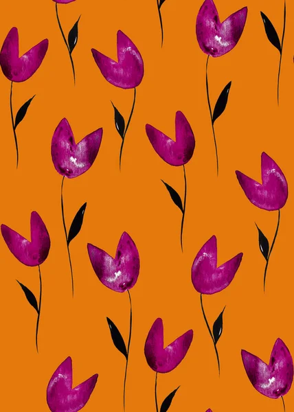 Ручний Намальований Безшовний Візерунок Різнокольоровими Тюльпанами — стокове фото