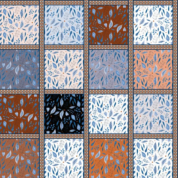 Abstrakcyjny Ręcznie Rysowane Bezszwowe Kolorowe Jasny Wzór Liści Mozaiki — Zdjęcie stockowe
