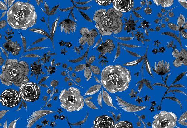 Met Hand Getekend Naadloos Aquarel Helder Patroon Met Bloemen — Stockfoto