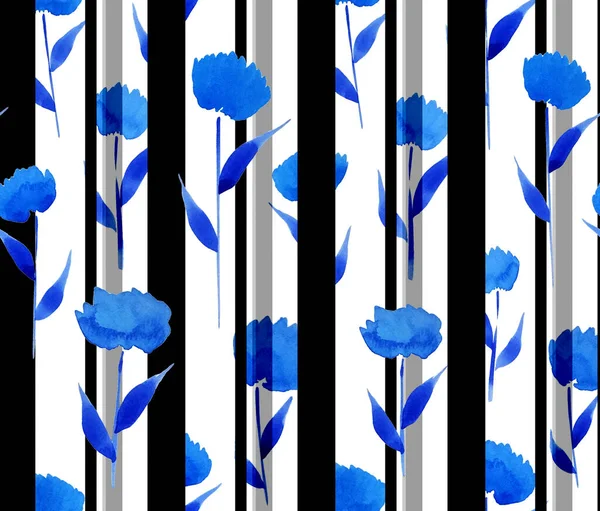 Dibujado Mano Patrón Brillante Colorido Sin Costuras Con Flores Rayas — Foto de Stock