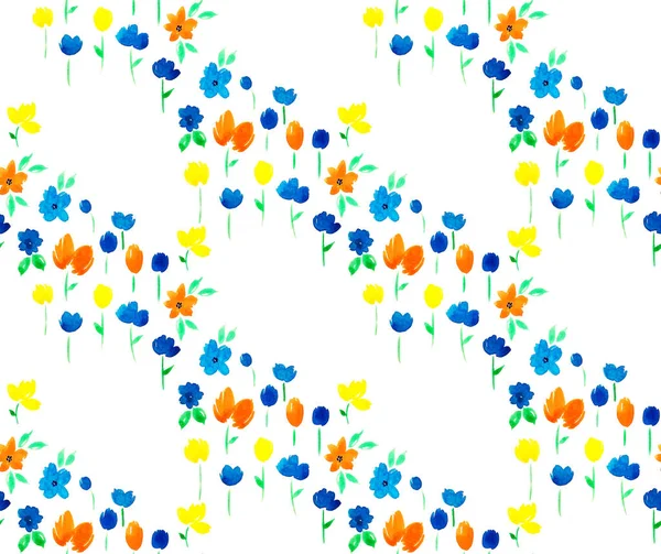 カラフルな花でシームレスなカラフルな明るいパターンを描いた手 — ストック写真