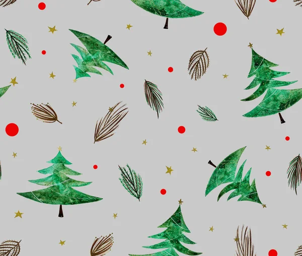 Handgezeichnete Nahtlose Bunte Helle Muster Mit Bunten Weihnachtsbäumen Und Tannenzweigen — Stockfoto