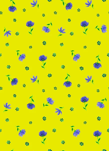 Ručně Kreslené Bezešvé Akvarel Pestrý Jasný Vzor Barevnými Květy — Stock fotografie