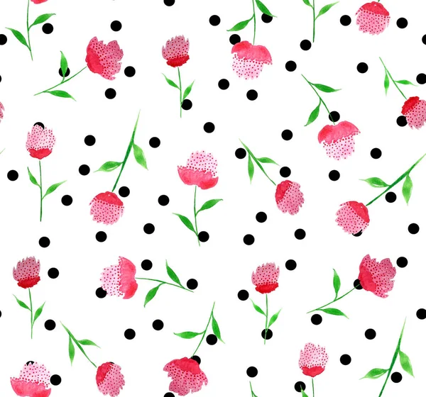Hand Drawn Seamless Colorful Bright Pattern Dots Colorful Flowers — Stock Photo, Image