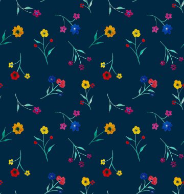 Renkli çiçeklerle renksiz, parlak desenli el çizimi  