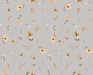 Renkli çiçeklerle renksiz, parlak desenli el çizimi