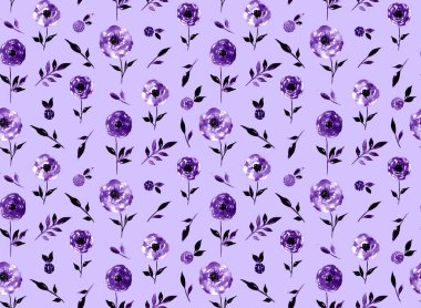 Renkli çiçeklerle renksiz, parlak desenli el çizimi