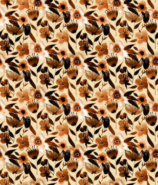 El çizimi pürüzsüz suluboya kırmızı çiçeklerle renkli parlak desen