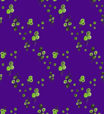 Noktalı ve renkli çiçeklerle renksiz parlak desenli el çizimi  