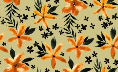 Renkli çiçeklerle renksiz, parlak desenli el çizimi