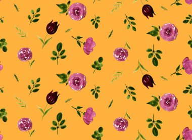 Renkli çiçeklerle renksiz, parlak desenli el çizimi