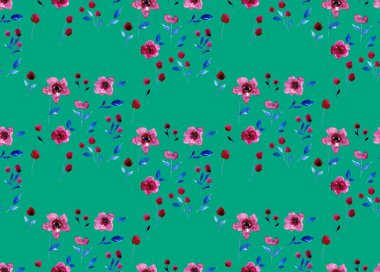 Renkli çiçeklerle renksiz, parlak desenli el çizimi