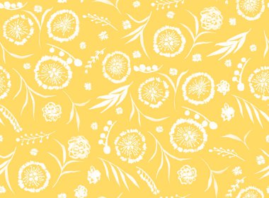 Renkli çiçeklerle renksiz, parlak desenli el çizimi