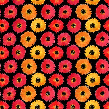 Renkli çiçeklerle renksiz, parlak desenli el çizimi