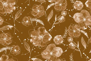 Haşhaş çizimleriyle renksiz parlak desenli el çizimi 