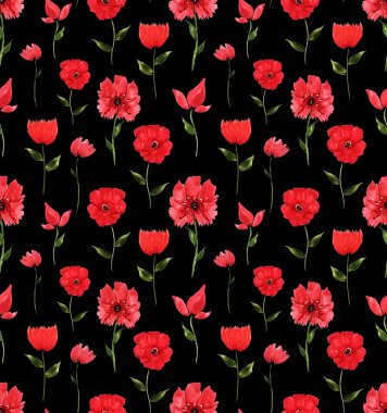 Renkli çiçeklerle renksiz, parlak desenli el çizimi