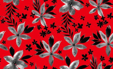 Renkli çiçeklerle renksiz, parlak desenli el çizimi