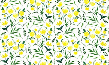 Renkli çiçeklerle renksiz, parlak desenli el çizimi