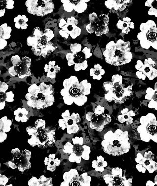 Çiçeklerle renksiz parlak desenli suluboya