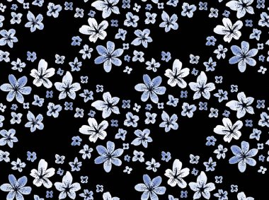 Renkli çiçeklerle renksiz, parlak desenli el çizimi