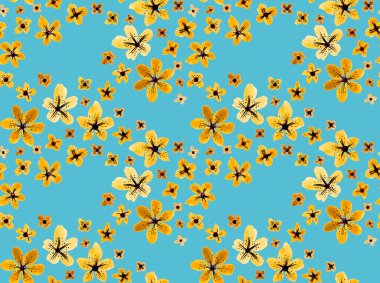 Renkli çiçeklerle renksiz, parlak desenli el çizimi