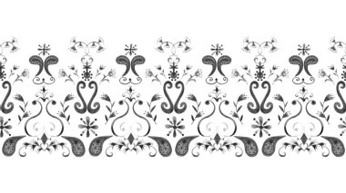 Renkli etnik çiçekli, pürüzsüz, parlak desenli el çizimi