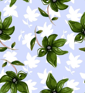 Renkli çiçeklerle renksiz, parlak desenli el çizimi