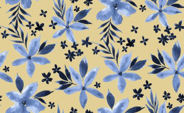 Renkli çiçeklerle renksiz, parlak desenli el çizimi