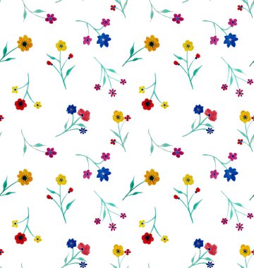 Renkli çiçeklerle renksiz, parlak desenli el çizimi  