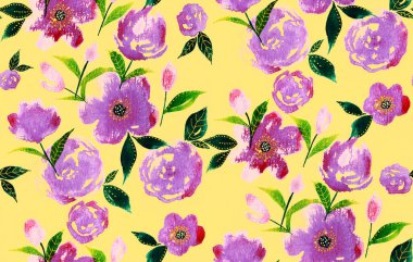 Renkli çiçeklerle renksiz, parlak desenli el çizimi