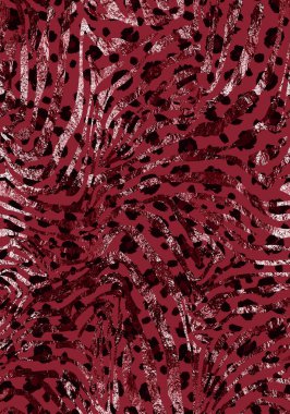 Leopar benekleri üzerinde zebra çizgileri olan kusursuz parlak desenli el çizimi. 