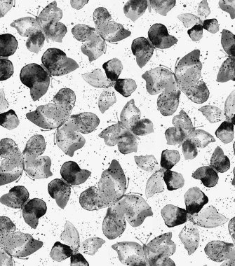 Kelebekler ve noktalarla renksiz parlak desenler.