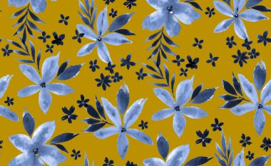 Renkli çiçeklerle renksiz, parlak desenli el çizimi