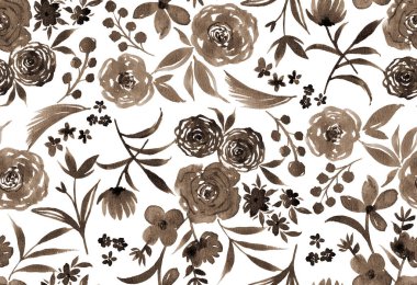 Dikensiz suluboya desenli çiçekler çizilmiş.