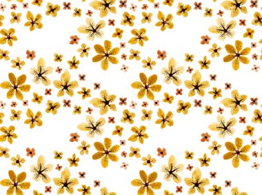 Renkli çiçeklerle renksiz, parlak desenli el çizimi