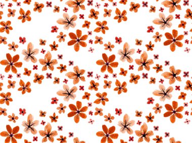 Renkli çiçeklerle renksiz, parlak desenli el çizimi